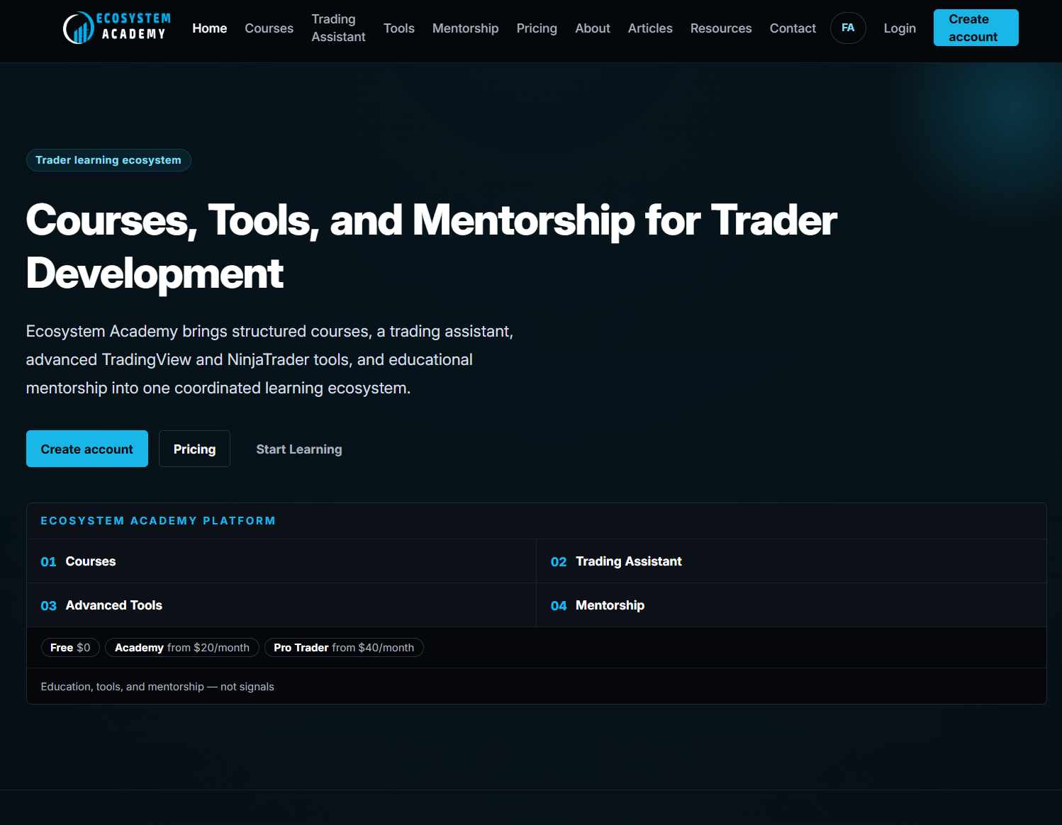 Ecosystem Academy home page, English