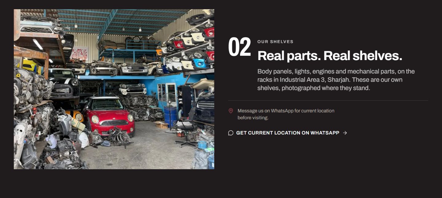 Wadi Al Zahiah website, parts on the shelves in Industrial Area 3